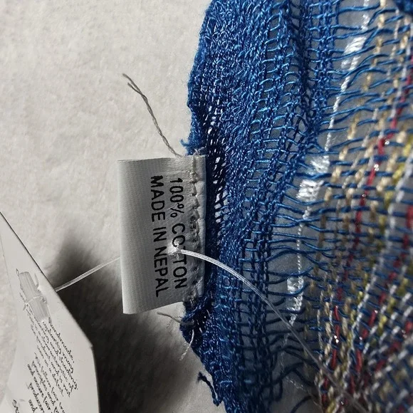 Yak‎ & Yeti Blue Multicolor Fringe One Size Cotton Women's Scarf New - Picture 4 of 6